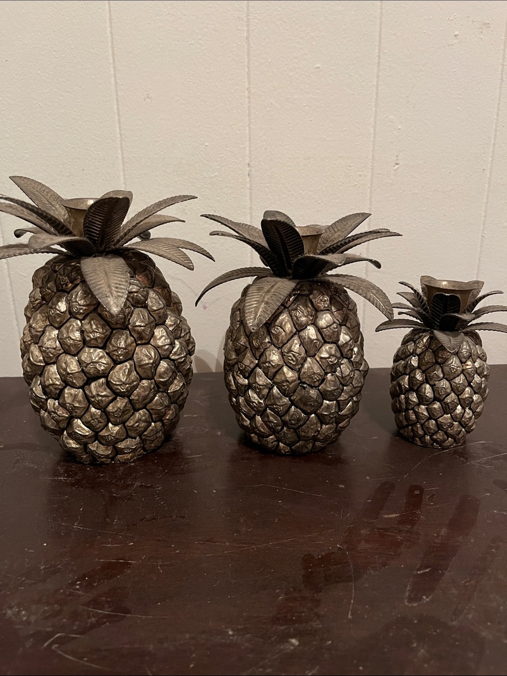 Vintage Godinger pineapple candle holders.   Set of 3.